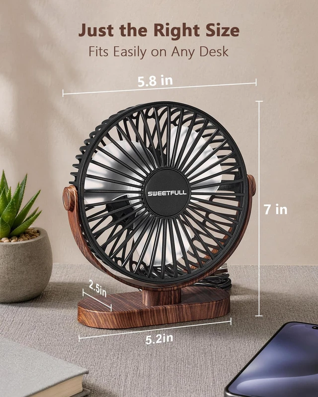 Alt view image 3 of 6 - Small USB Desk Fan, Desktop Table Fan, Quiet Office Mini - Black | 5.8" Personal Fan; 3 Speeds; 360° Adjustable; 25dB; 10oz; USB Powered; Stable Base; Easy Cleaning-Home & Cooling; Retro Decor