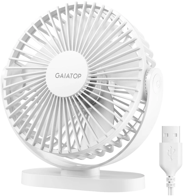 Main image of USB Desk Fan, 5.5 Inch Quiet 3 Speeds Small Portable Fan White | USB Powered, 5ft Cable, Mini Personal Desktop Table Fans, Powerful Cooling for Home, Office, Travel, Car, Indoor, Outdoor