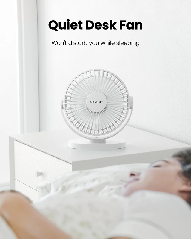 Alt view image 4 of 7 - USB Desk Fan, 5.5 Inch Quiet 3 Speeds Small Portable Fan White | USB Powered, 5ft Cable, Mini Personal Desktop Table Fans, Powerful Cooling for Home, Office, Travel, Car, Indoor, Outdoor