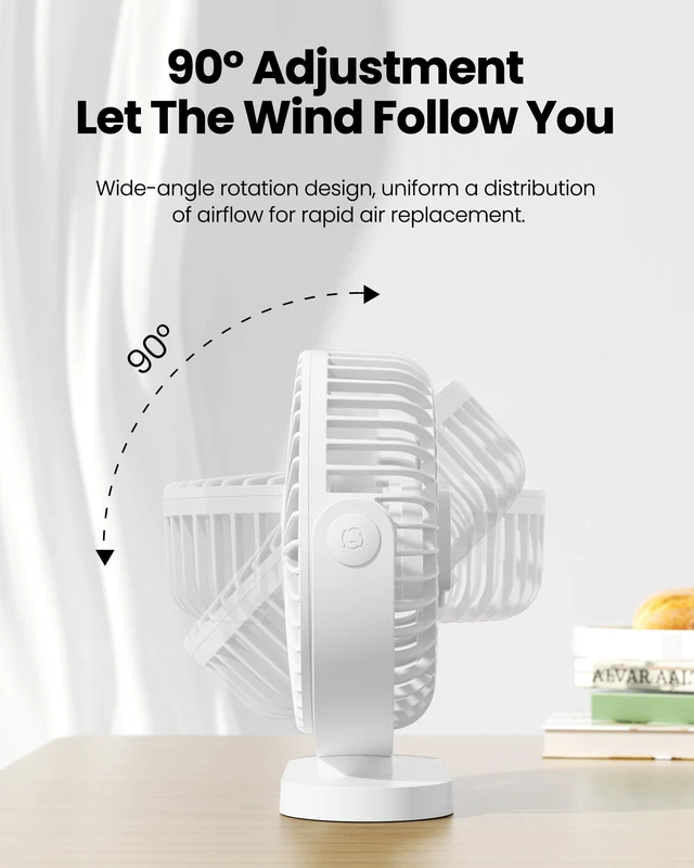 Alt view image 6 of 7 - USB Desk Fan, 5.5 Inch Quiet 3 Speeds Small Portable Fan White | USB Powered, 5ft Cable, Mini Personal Desktop Table Fans, Powerful Cooling for Home, Office, Travel, Car, Indoor, Outdoor