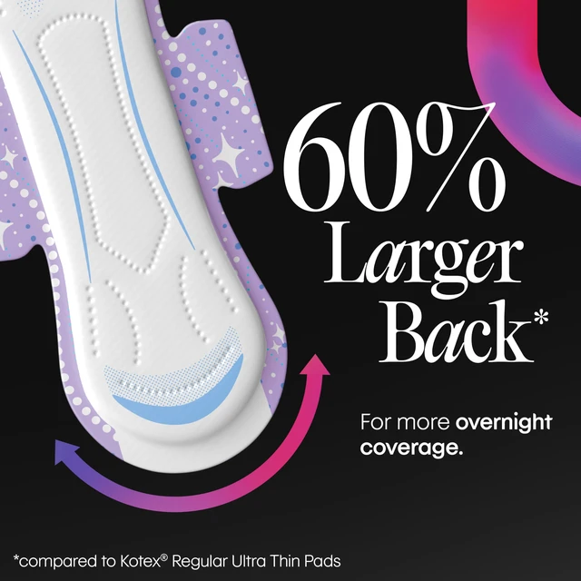 Alt view image 3 of 7 - Overnight Maxi Pads, 39 Count | Period Pad, Xpress Dri Core, Night Defense, Back Barrier, Side Guards, Breathable Soft Touch Cover, Clean & Dry Feel