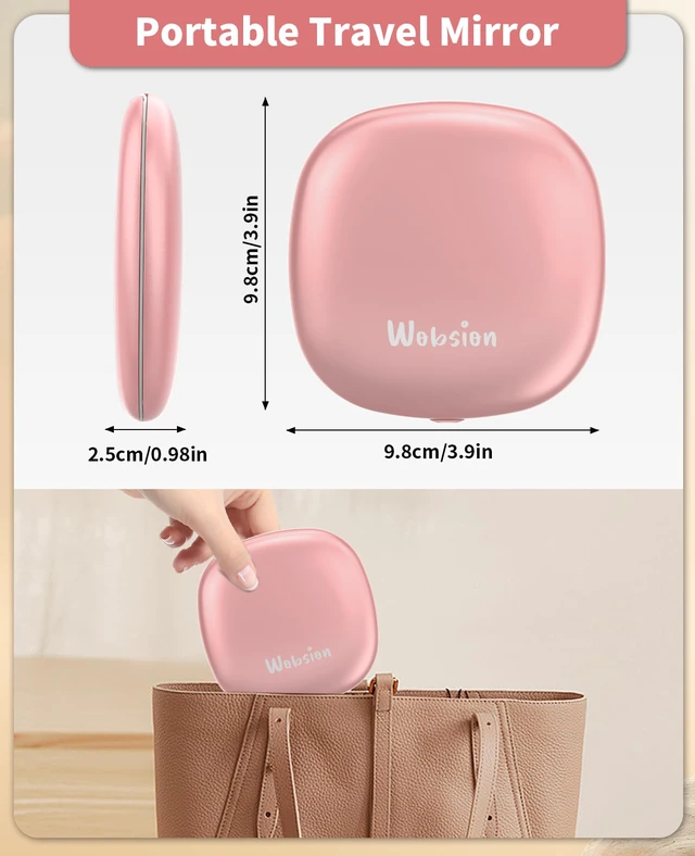 Alt view image 6 of 7 - 1x/10x Rechargeable Lighted Travel Makeup Mirror | Compact Magnifying Mirror with Lights, Portable for Bag, 4inch, Gift, Rose Gold