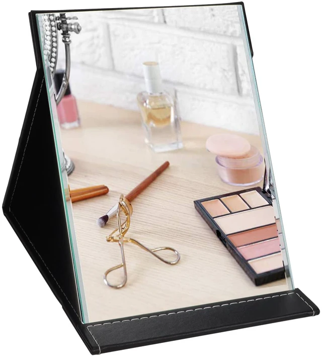 Main image of 10x7 Inches Portable Folding Makeup Mirror with Cosmetic Desktop Standing for Travel, Vanity Table, Room Decor, Beauty Gifts, Black
