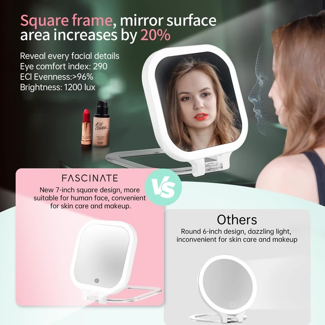 Alt view image 3 of 6 - 7" Rechargeable Travel Makeup Mirror 30X Magnification (White) | Lighted Portable Vanity Mirror with 3 Colors Lighting & Stepless Dimming, Double Sided LED Mirror, Gift for Women
