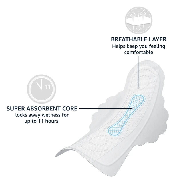 Alt view image 3 of 6 - Ultra Thin Pads with Flexi-Wings for Periods, Extra Heavy Overnight Absorbency, Unscented, Size 5, 24 Count, 1 Pack (Previously Solimo)