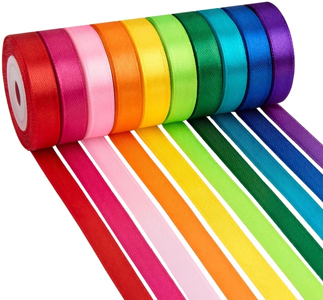 Main image of Rainbow Satin Ribbon, 3/8 Inch x 10 Rolls, 100 Yards Total | Colorful Ribbons for gift Wrapping, Bouquets, Crafts, Hair Bows, Wedding Decorations