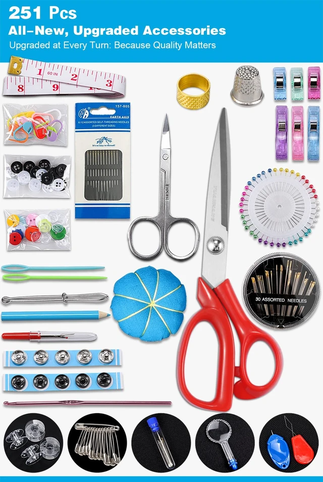 Alt view image 6 of 7 - Large Sewing Kit for Adults: 2-Year Supply for Home Hand Mending | 251 Pcs Complete Needle Thread Kit - Heavy Duty Scissors - 45XL Thread - Oxford carrying case - Home Travel College Dorm