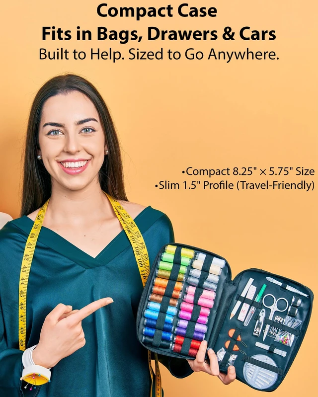 Alt view image 2 of 7 - Sewing Kit for Adults, 100-Piece Hand Sewing Needle & Thread Kit | Portable travel case with 24 thread colors for beginners and quick clothing repairs, buttons, small tears and loose hems