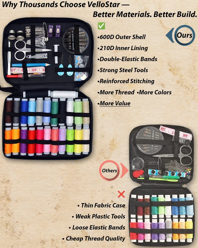 Alt view image 4 of 7 - Sewing Kit for Adults, 100-Piece Hand Sewing Needle & Thread Kit | Portable travel case with 24 thread colors for beginners and quick clothing repairs, buttons, small tears and loose hems