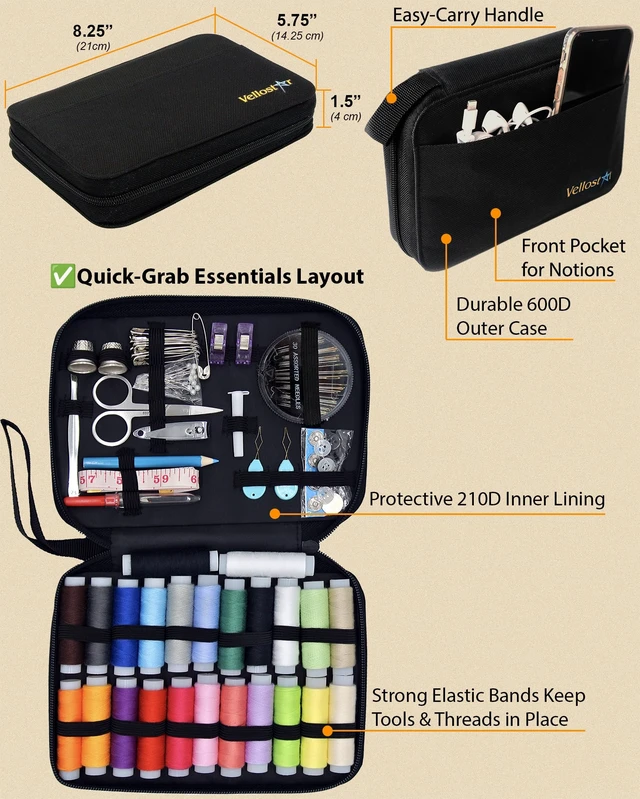 Alt view image 6 of 7 - Sewing Kit for Adults, 100-Piece Hand Sewing Needle & Thread Kit | Portable travel case with 24 thread colors for beginners and quick clothing repairs, buttons, small tears and loose hems