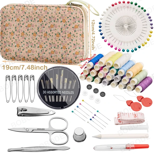 Alt view image 2 of 7 - Sewing Project Kits Floral Pattern Sewing Kit with 130PCS Sewing Supplies Accessories,Printing Sewing Set with Zipper Sewing Supplies Case,for Travel Emergency, Home