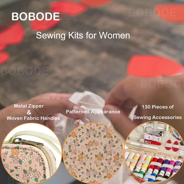 Alt view image 3 of 7 - Sewing Project Kits Floral Pattern Sewing Kit with 130PCS Sewing Supplies Accessories,Printing Sewing Set with Zipper Sewing Supplies Case,for Travel Emergency, Home