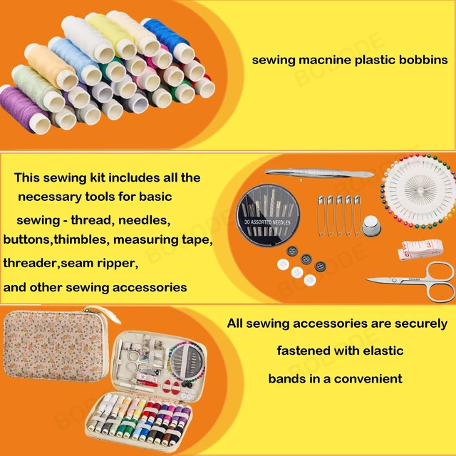Alt view image 6 of 7 - Sewing Project Kits Floral Pattern Sewing Kit with 130PCS Sewing Supplies Accessories,Printing Sewing Set with Zipper Sewing Supplies Case,for Travel Emergency, Home