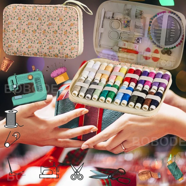 Alt view image 7 of 7 - Sewing Project Kits Floral Pattern Sewing Kit with 130PCS Sewing Supplies Accessories,Printing Sewing Set with Zipper Sewing Supplies Case,for Travel Emergency, Home