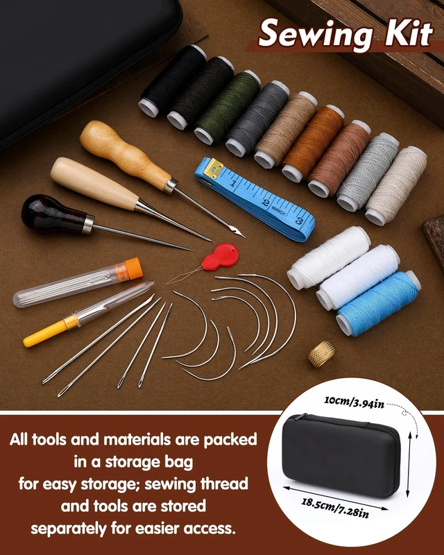 Alt view image 6 of 7 - Heavy Duty Sewing Kit, Needle and Thread Kit with Upholstery Thread Needles Sewing Awl Seam Ripper for Car Seats Carpets Shoes Backpacks DIY Crafting