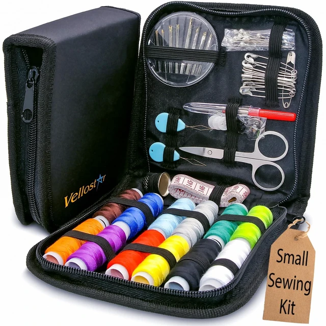 Main image of Small Sewing Kit for Adults, Portable Needle & Thread Repair Set | Compact mini hand sewing kit with 12 thread colors, needles, scissors and buttons for quick clothing repairs at home or away