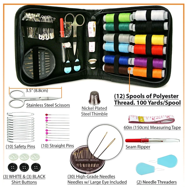 Alt view image 2 of 7 - Small Sewing Kit for Adults, Portable Needle & Thread Repair Set | Compact mini hand sewing kit with 12 thread colors, needles, scissors and buttons for quick clothing repairs at home or away