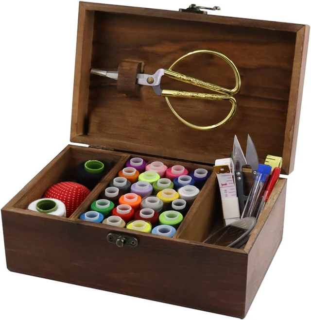 Main image of Sewing Kit Box Basket, Wooden Hand Home Sewing Repair Tool Kit, Beginner Universal Sew Kit Accessories for Women, Men, Adults, Girls, Kids (Retro Dandelion)