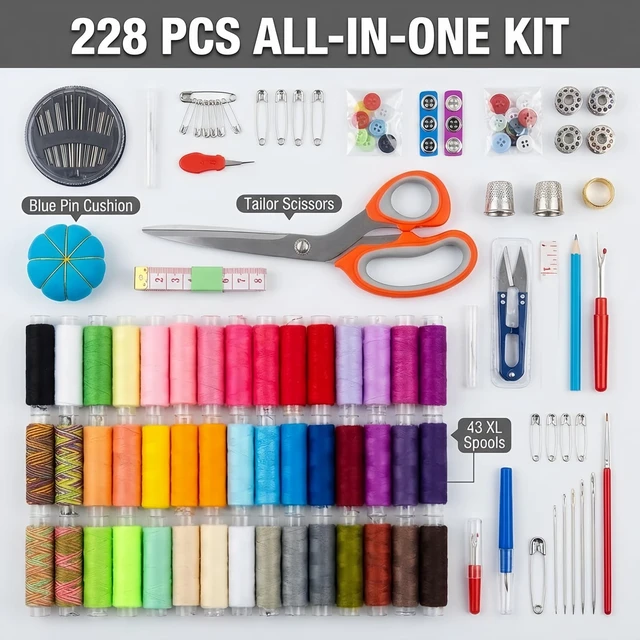 Alt view image 2 of 7 - Sewing Kit for Adults, Forypretty Needle and Thread Kitfor Sewing,Professional Sewing Supplies Accessories with Tailor Scissors,43XL Thread,30 Needles,Yarn Snips and More for Travel Home Beginners