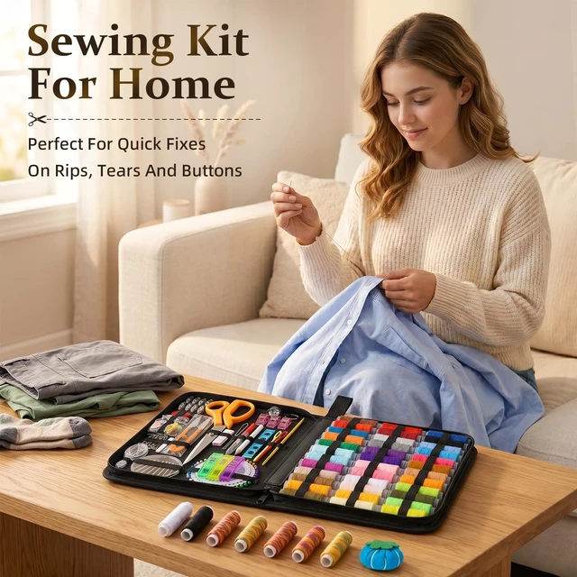 Alt view image 4 of 7 - 205 PCS Sewing Kit for Adults with Portable Handbag, Black | Premium Needle And Thread Kit With Beautiful Gift Box For Beginners, Home, Travel, DIY And Repair