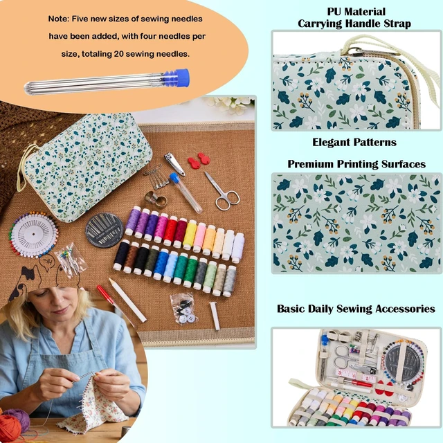 Alt view image 5 of 7 - Travel Sewing Kit with 24 Sewing Thread & Heavy Duty Sewing Needles | Printing Floral Refreshing Cute Sewing Kit for Adults Beginners,Basic Professional Sewing Supplies with 130PCS Accessories