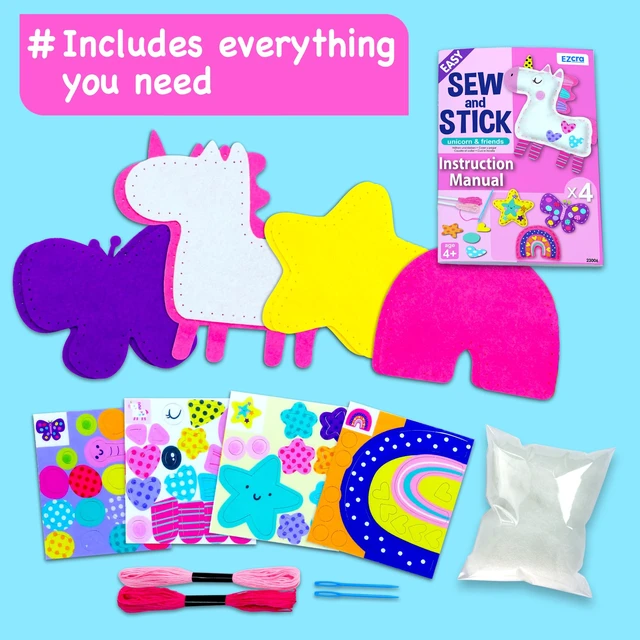 Alt view image 3 of 7 - Unicorn Sewing Kit for Kids Ages 4-8 - 4 Beginner Projects | Sewing Craft Kit for Girls. 4 Easy DIY Projects with Felt Stickers. No Mess Arts and Crafts Gift for Girls.