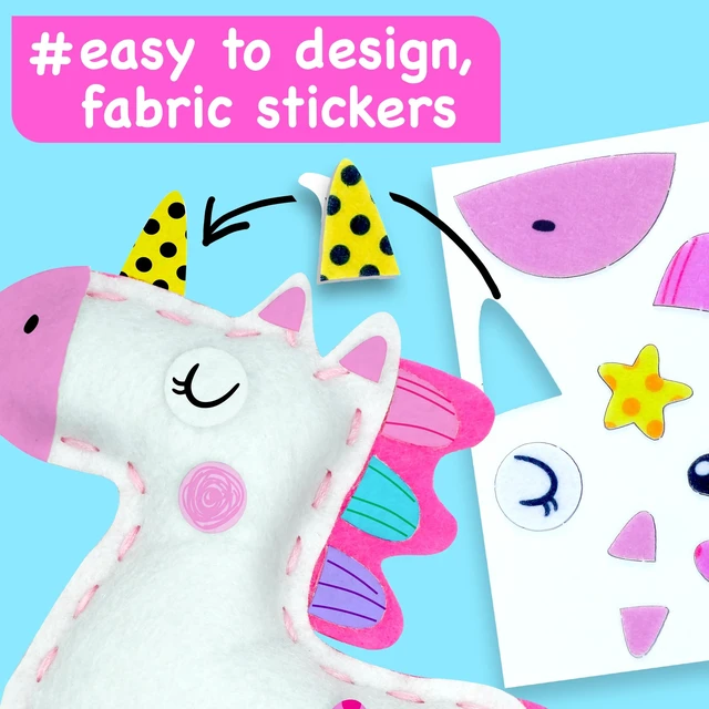Alt view image 5 of 7 - Unicorn Sewing Kit for Kids Ages 4-8 - 4 Beginner Projects | Sewing Craft Kit for Girls. 4 Easy DIY Projects with Felt Stickers. No Mess Arts and Crafts Gift for Girls.