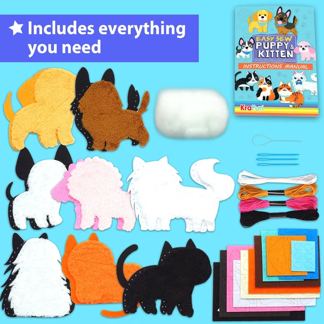 Alt view image 2 of 7 - Puppy & Kitten Sewing Kit for Kids Ages 6+ | 8 Dolls | Sew 8 dog & cat stuffed dolls. Instructions & felt included. Great beginner gift for girls & boys learning to sew