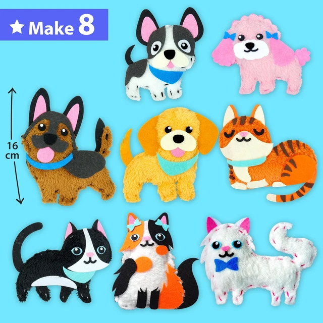 Alt view image 3 of 7 - Puppy & Kitten Sewing Kit for Kids Ages 6+ | 8 Dolls | Sew 8 dog & cat stuffed dolls. Instructions & felt included. Great beginner gift for girls & boys learning to sew