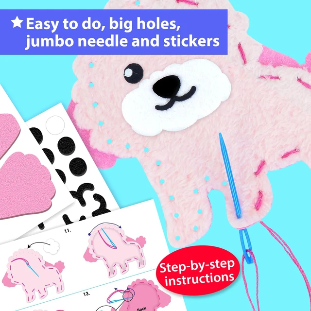 Alt view image 4 of 7 - Puppy & Kitten Sewing Kit for Kids Ages 6+ | 8 Dolls | Sew 8 dog & cat stuffed dolls. Instructions & felt included. Great beginner gift for girls & boys learning to sew