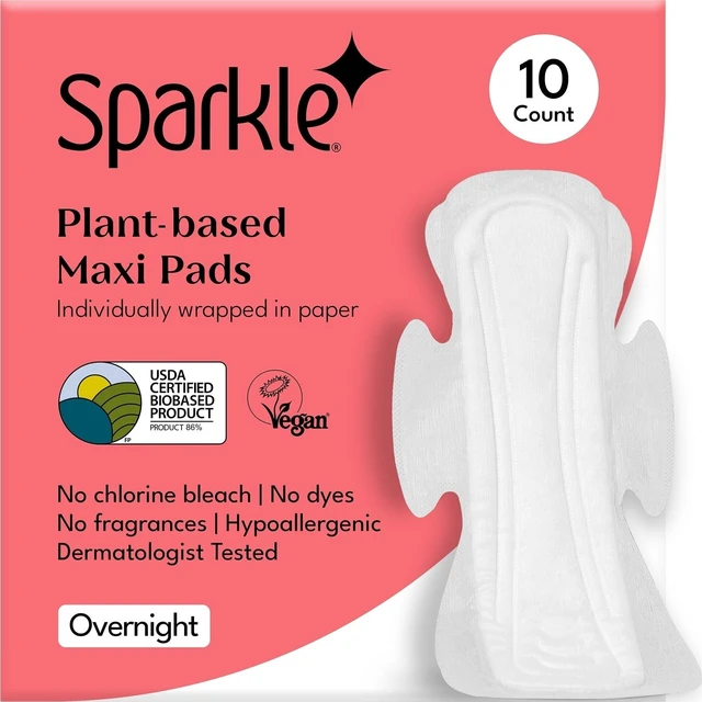Main image of Sanitary Pads for Women Overnight, Plant-Based Maxi Pads with Wings | Feminine Pads | Organic Pads | Period Pad Softer Than Cotton Pads, Heavy Absorbency, Unscented (Overnight Pads, 10 Count)