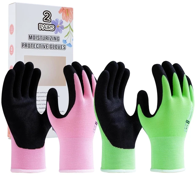 Main image of Gardening Gloves for Women, 2 Pairs, Small, Pink&Green | Hyaluronic Acid Moisturizing Gloves,Breathable Nitrile-Coated Grip,Latex-Free Touchscreen, for Weeding, Planting & Yard Work