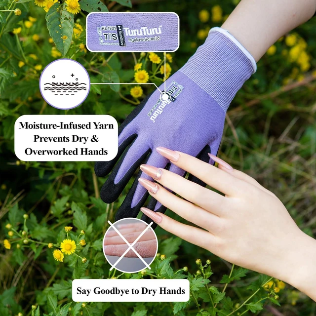 Alt view image 2 of 6 - Gardening Gloves for Women, 2 Pairs, Small, Pink&Green | Hyaluronic Acid Moisturizing Gloves,Breathable Nitrile-Coated Grip,Latex-Free Touchscreen, for Weeding, Planting & Yard Work