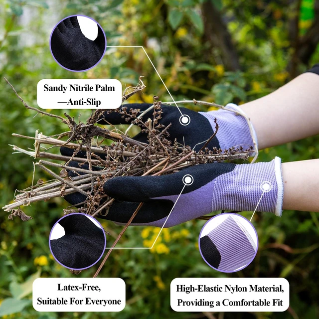 Alt view image 3 of 6 - Gardening Gloves for Women, 2 Pairs, Small, Pink&Green | Hyaluronic Acid Moisturizing Gloves,Breathable Nitrile-Coated Grip,Latex-Free Touchscreen, for Weeding, Planting & Yard Work