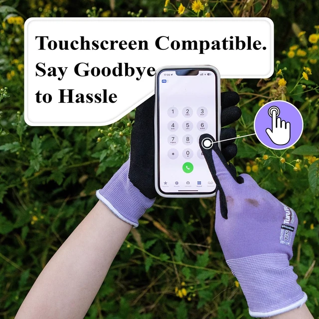 Alt view image 5 of 6 - Gardening Gloves for Women, 2 Pairs, Small, Pink&Green | Hyaluronic Acid Moisturizing Gloves,Breathable Nitrile-Coated Grip,Latex-Free Touchscreen, for Weeding, Planting & Yard Work