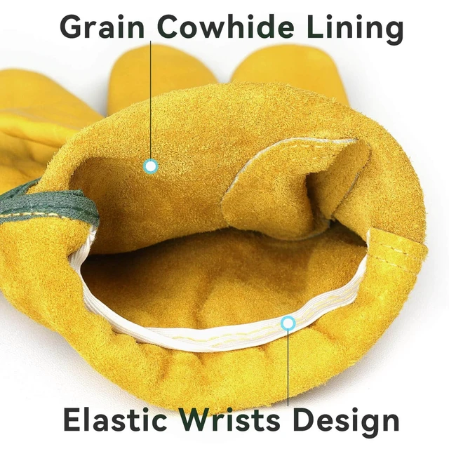 Alt view image 2 of 7 - Leather Work Gloves Flex Grip Tough Cowhide Gardening Glove for Wood Cutting/Construction/Driving/Garden for Men and Women 1 Pair (Gold,Large)