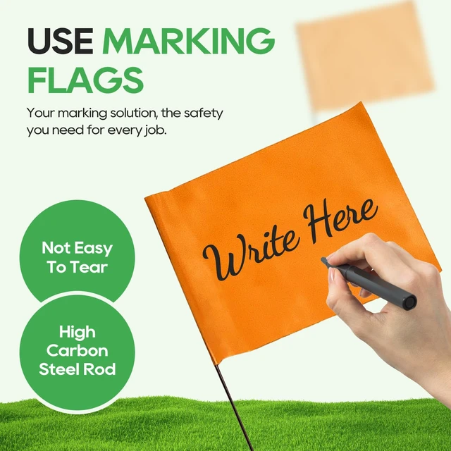 Alt view image 4 of 6 - 50Pack Fluorescent Orange Marking Flags, 15x4x5 In Yard Flag for Lawn | Writable Marker Flags , for Lawn & Irrigation & Landscape & Sprinkler & Survey & Dog Training.