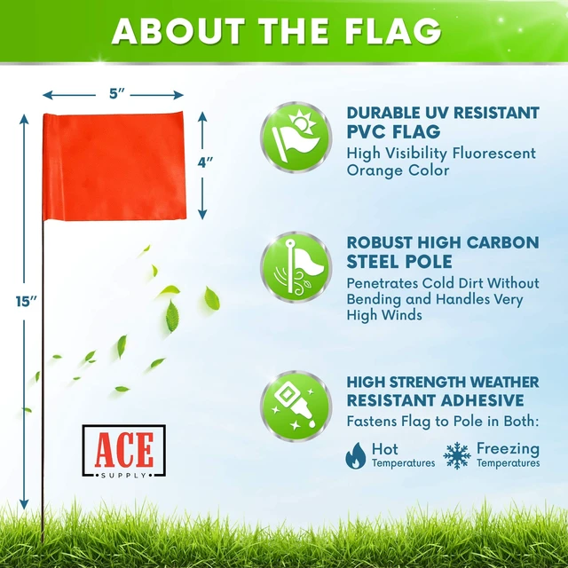 Alt view image 2 of 5 - Fluorescent Orange Yard Marking Flags - 4x5x15 Inch Marker Flags - 50 Pack - Markers For Lawn, Irrigation, Landscaping, Survey & Sprinkler Head Marking