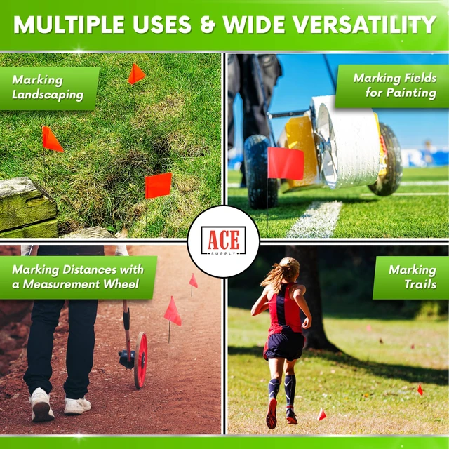 Alt view image 5 of 5 - Fluorescent Orange Yard Marking Flags - 4x5x15 Inch Marker Flags - 50 Pack - Markers For Lawn, Irrigation, Landscaping, Survey & Sprinkler Head Marking