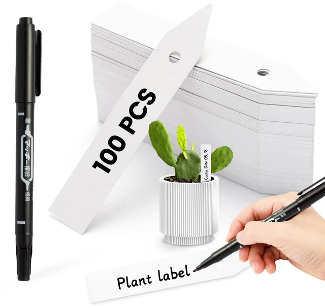 Main image of Plant Labels, 100Pcs 3-Inch Plastic Plant Tags with Maker Pen | Waterproof & Sturdy Plant Labels, Perfect for Identifying Seedlings, Flowers and Vegetables, White