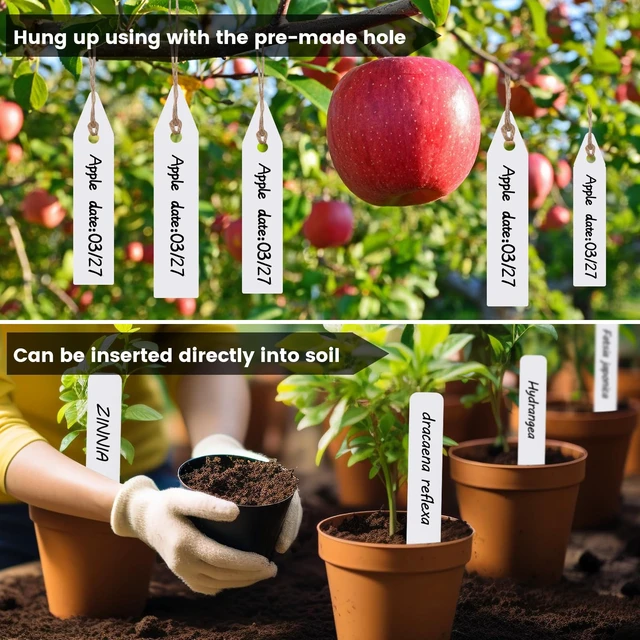 Alt view image 2 of 6 - Plant Labels, 100Pcs 3-Inch Plastic Plant Tags with Maker Pen | Waterproof & Sturdy Plant Labels, Perfect for Identifying Seedlings, Flowers and Vegetables, White