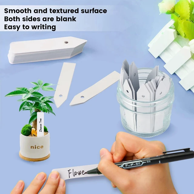 Alt view image 4 of 6 - Plant Labels, 100Pcs 3-Inch Plastic Plant Tags with Maker Pen | Waterproof & Sturdy Plant Labels, Perfect for Identifying Seedlings, Flowers and Vegetables, White