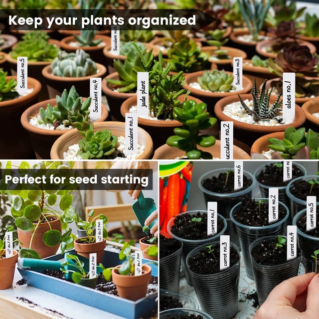 Alt view image 6 of 6 - Plant Labels, 100Pcs 3-Inch Plastic Plant Tags with Maker Pen | Waterproof & Sturdy Plant Labels, Perfect for Identifying Seedlings, Flowers and Vegetables, White