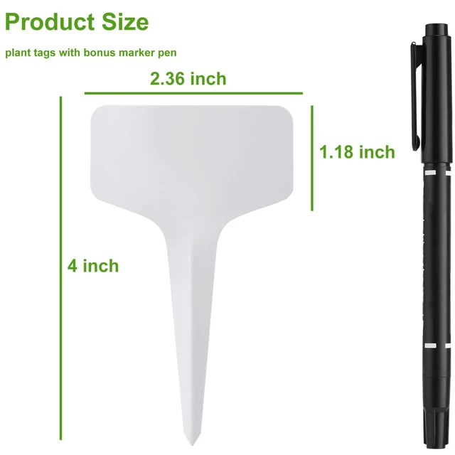 Alt view image 6 of 7 - 200 PCS Plant Labels T-Shape, 4 Inch Potted Plant Name Tags Plastic, White | Seedlings Seed Markers Nursery Plant Stake Tag with Marking Pen for Outdoor Indoor Garden Patio Flower Vegetable