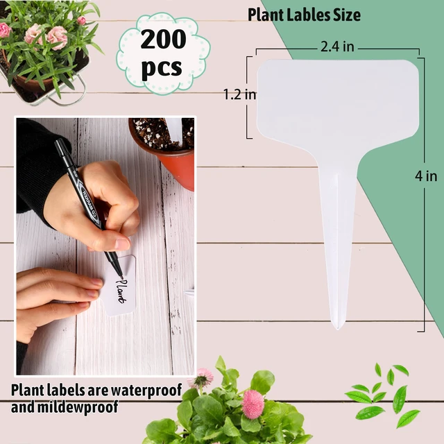 Alt view image 2 of 7 - Plant Labels 200Pcs 4 Inch T-Type Tags with Permanent Marking Pen | Waterproof Plastic Garden Seed Labels Markers Stakes for Outdoor - Plant Name Tags for Garden Nursery Greenhouse