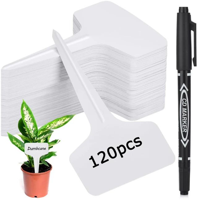 Main image of Plant Labels 120pcs with Garden Plant Markers Pen of Outdoor Waterproof,T-Type Plant Tags and Permanent Marking Pen, Garden Labels Gardening Gifts for Women Men
