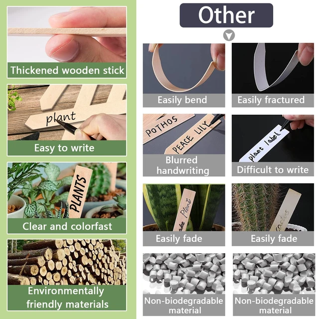 Alt view image 2 of 7 - 50Pcs Wooden Plant Labels Plant Tags 6 Inch Garden Plants Markers Waterproof Seed Labels Markers Sticks Outdoor Garden Label Stakes Sign Wooden Plants Name Tags for Seedling Vegetables Flower