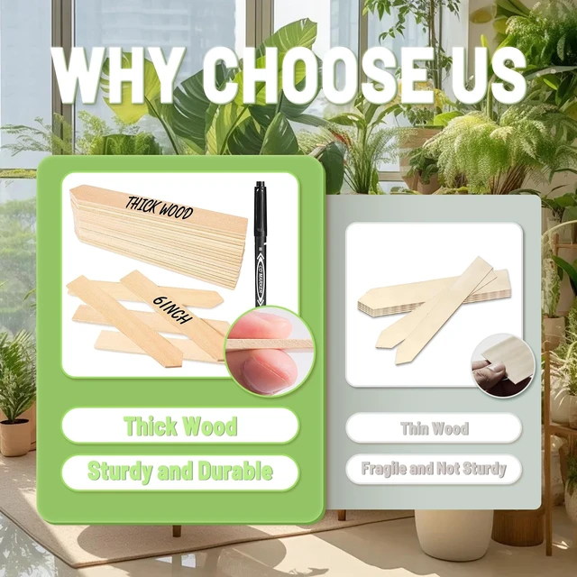 Alt view image 3 of 7 - 50Pcs Wooden Plant Labels Plant Tags 6 Inch Garden Plants Markers Waterproof Seed Labels Markers Sticks Outdoor Garden Label Stakes Sign Wooden Plants Name Tags for Seedling Vegetables Flower
