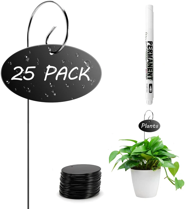Main image of 25 Pack Acrylic Plant Labels Stakes with Pen for Garden Plants | Waterproof reusable acrylic plant markers, Plant Tags for seeds, flowers, herbs, vegetables, indoor & outdoor gardening