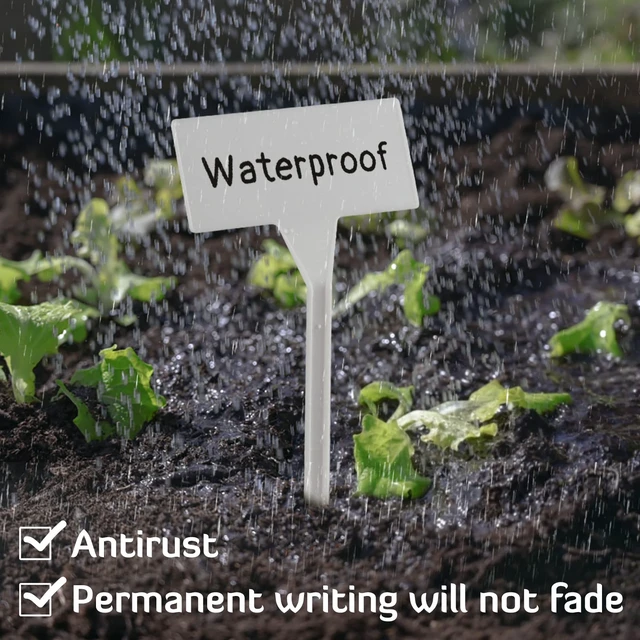 Alt view image 4 of 6 - 50 Pack Outdoor Plant Label, Large Waterproof Plastic Plant T-Type Tags, Durable Nursery Garden Markers, Perfect for Herbs, Flowers, Vegetable (Height 11.8'')